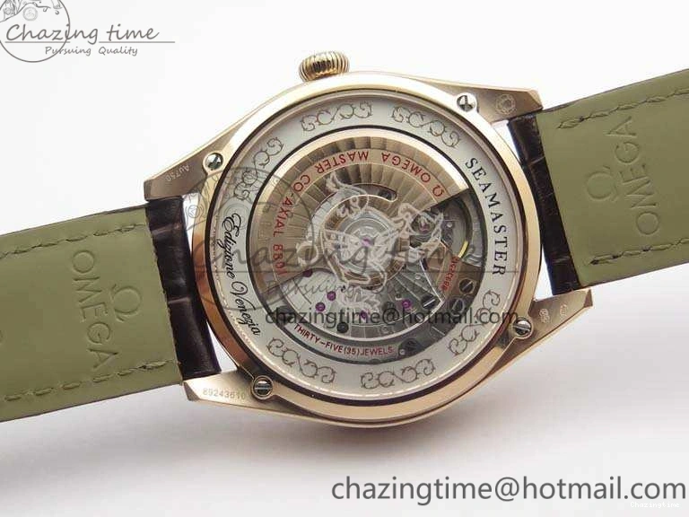 0414 Snug Seamaster Edizione Venezia RG Best Edition Blue Dial On Leather Strap A 8126